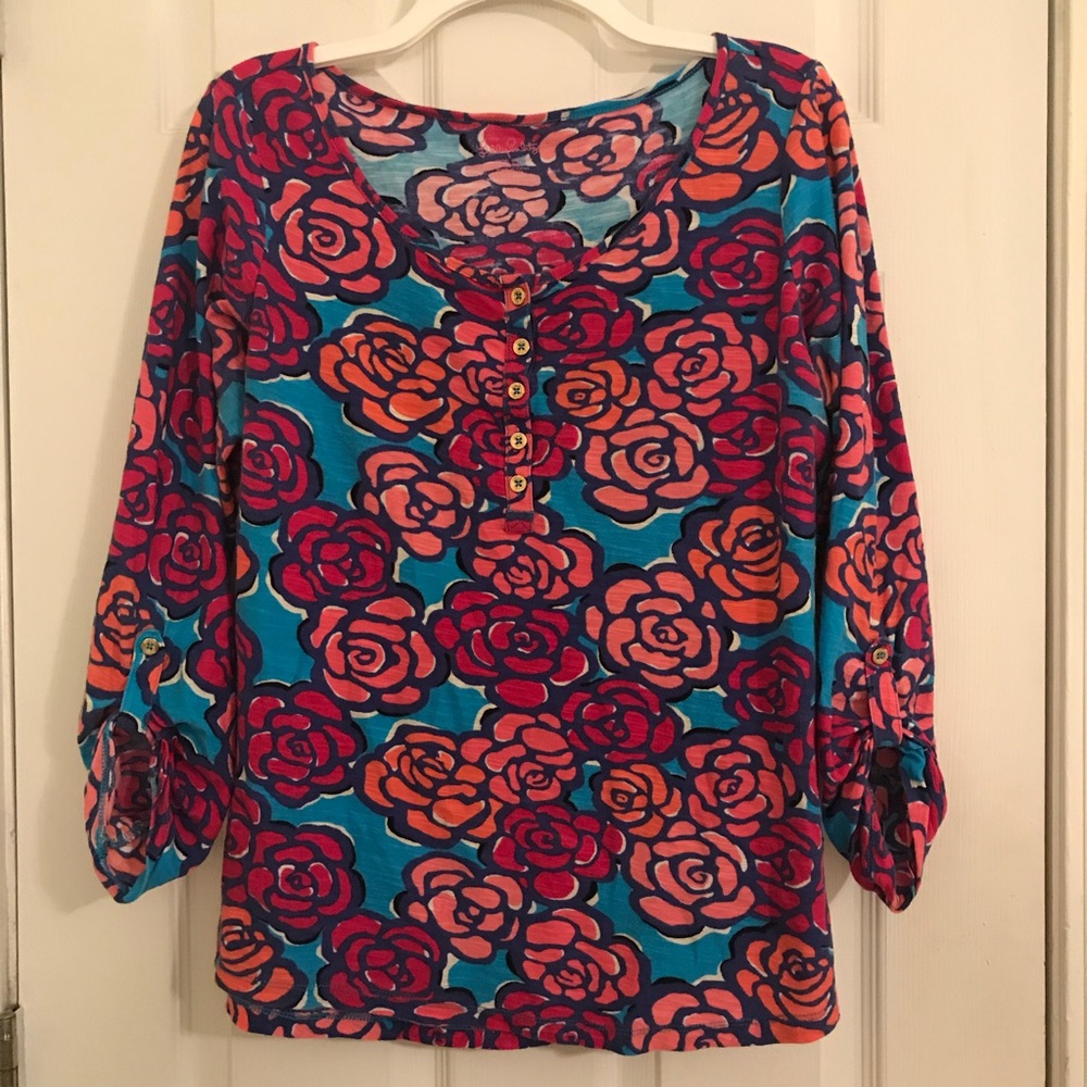Lily Pulitzer floral 3/4 length sleeves top